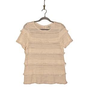 JOIE $268 Rafel Fringed Open‎ Stitch Tiered Cotton Top Ivory XS